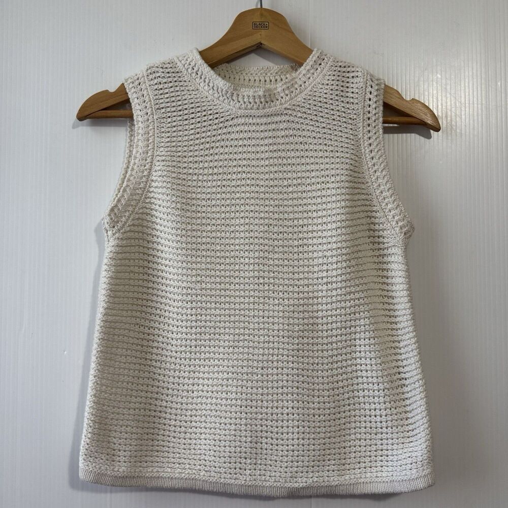 Everlane XS The Organic Cotton Tank Top White Open Knit Women’s